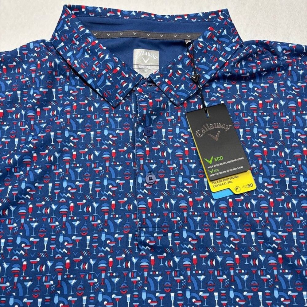 NWT Callaway Men’s 2X Polo Golf Shirt / Navy Blue w/ Cocktail Glasses $94